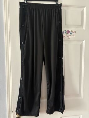 Deyeek Black Snap-Button Wide Leg  Men Track Pants with pockets Size M